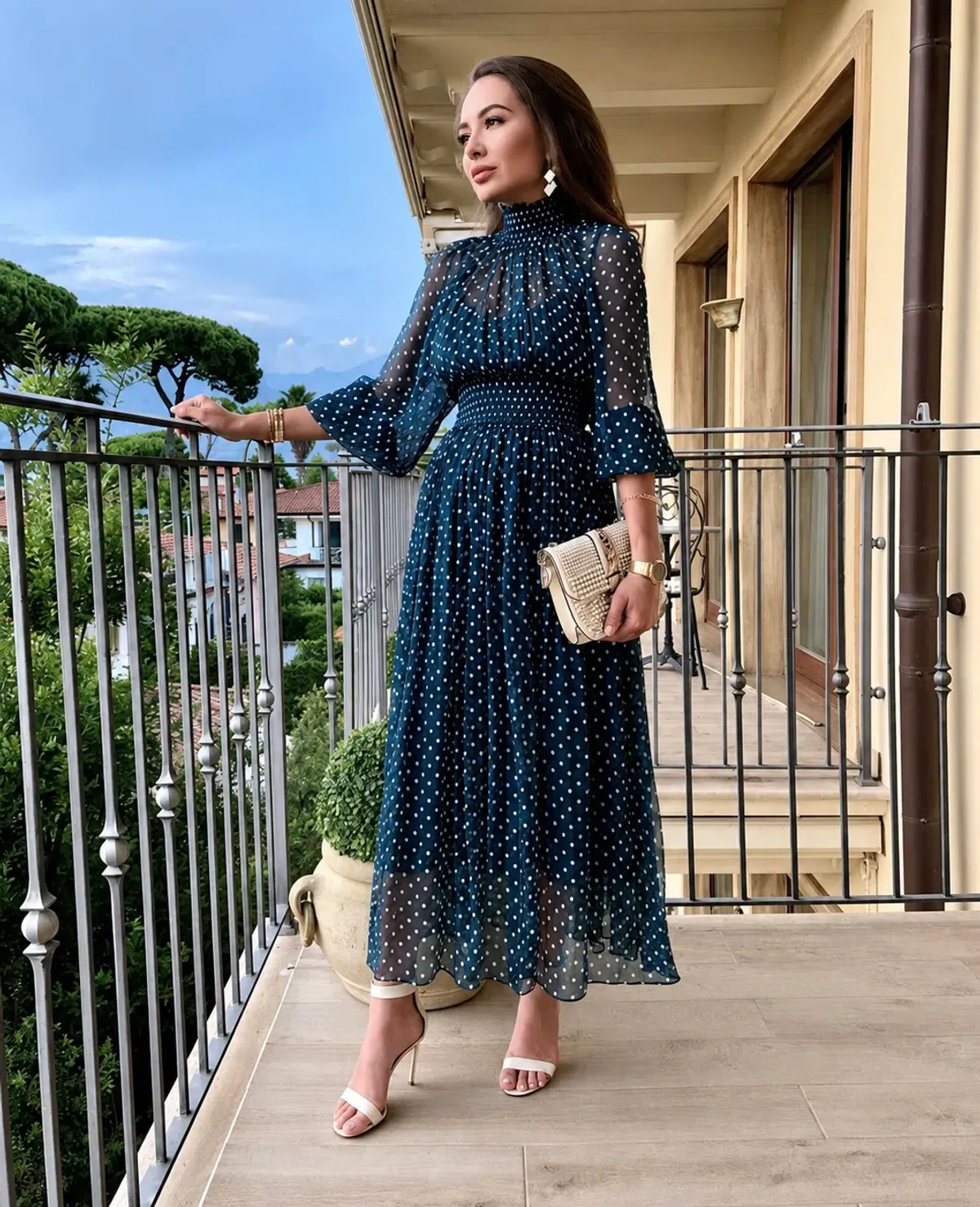 Zimmermann Size 2 / 12 Green Silk Long Sleeve Midi Polka Dress - Image 2
