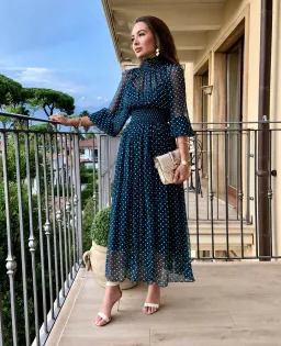 Zimmermann Size 2 / 12 Green Silk Long Sleeve Midi Polka Dress for rent on The Volte - image 2
