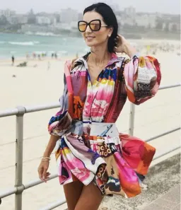 Zimmermann Wavelength Long Sleeve Mini Dress Pink Poster Print Size 0 for rent on The Volte - image 2