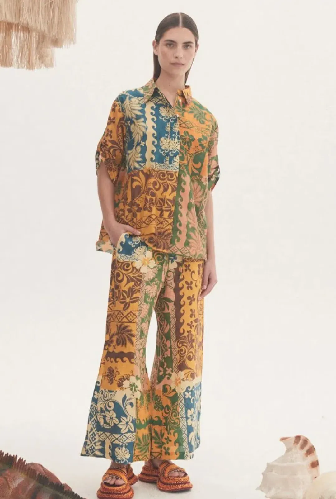 Alemais Archie Linen Top & Pant Set Multi Size 10 for rent on The Volte - main image