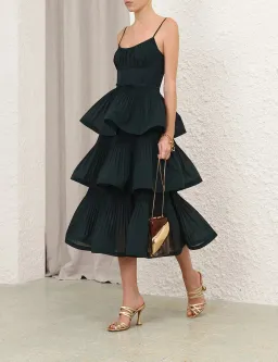 Zimmermann Pleated Tiered Midi Dress Bottle Green - size 1/AU10 for rent on The Volte - image 2