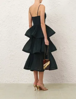 Zimmermann Pleated Tiered Midi Dress Bottle Green - size 1/AU10 for rent on The Volte - image 3