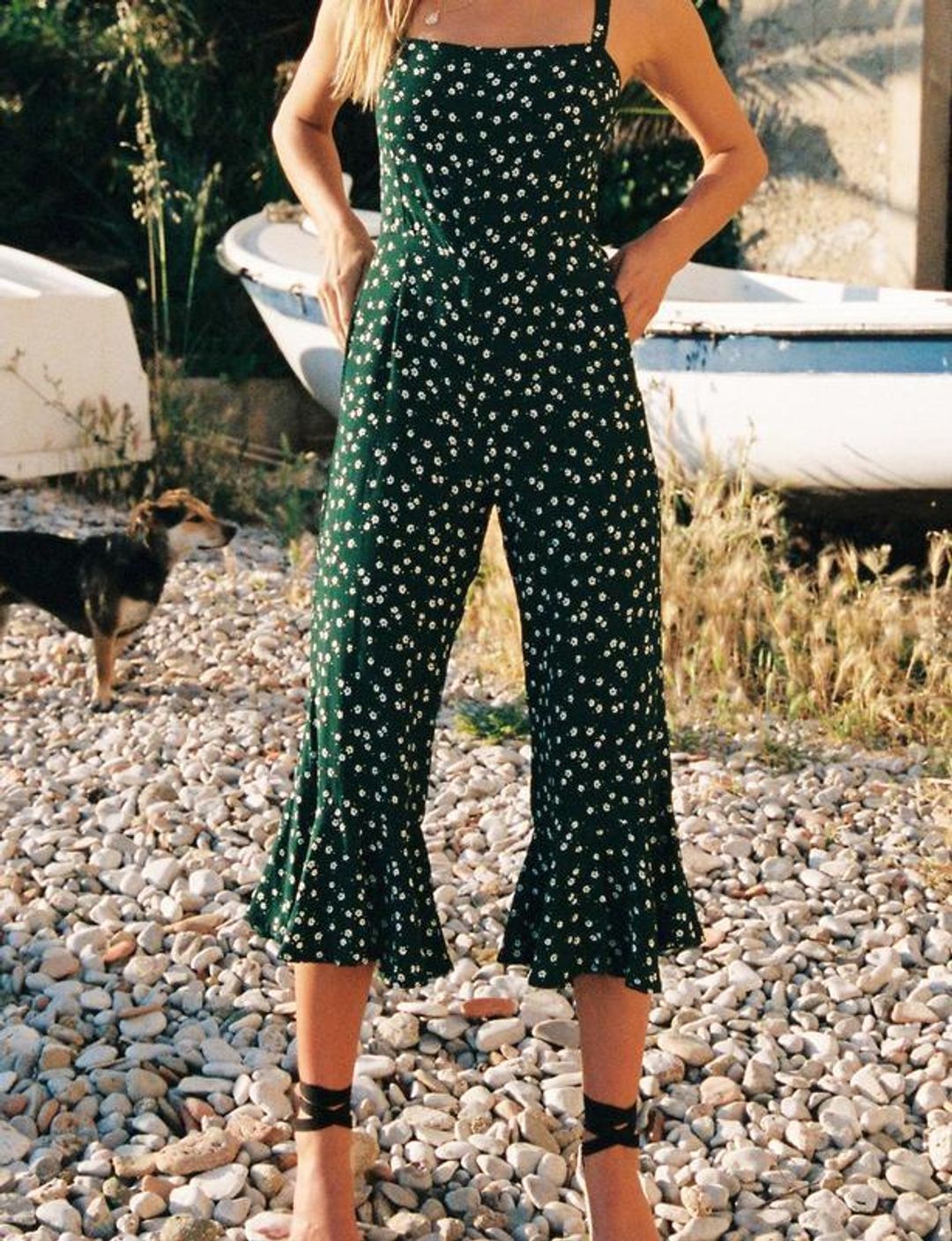 Faithfull the Brand Lea Jumpsuit Green Bettina Floral Print Size XS for rent on The Volte - main image