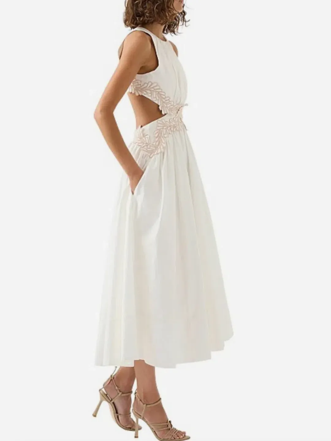 AJE Botanical Trim Midi Dress Ivory size 12 for rent on The Volte - main image