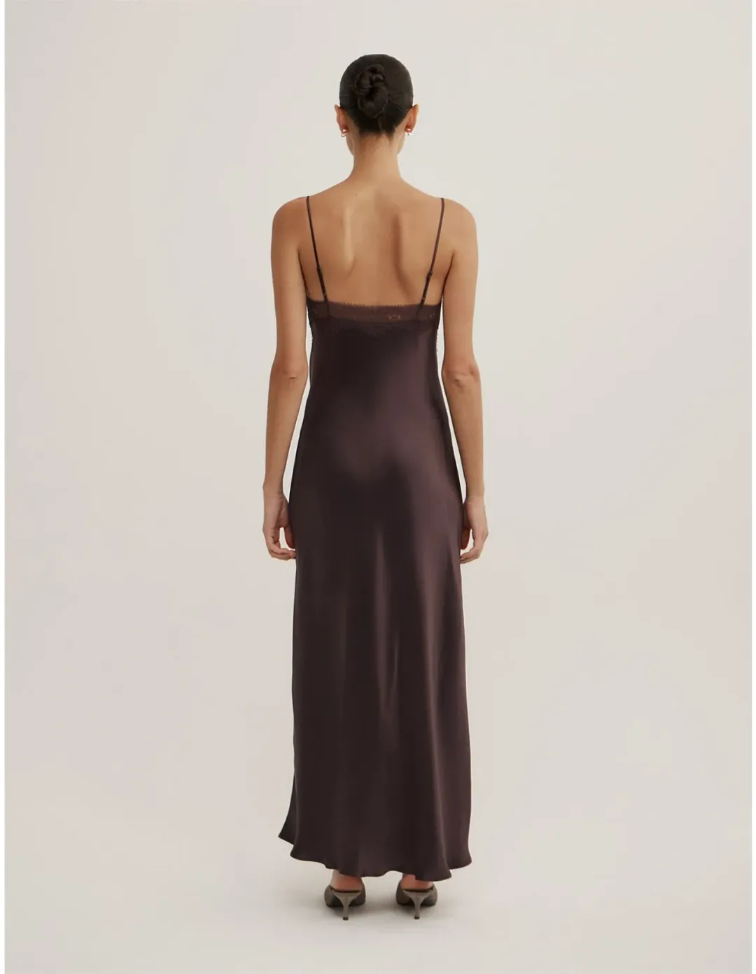 Witchery Lace Neck Slip Dress Size 12 AU Espresso for rent on The Volte - main image