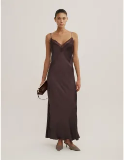 Witchery Lace Neck Slip Dress Size 12 AU Espresso for rent on The Volte - image 1