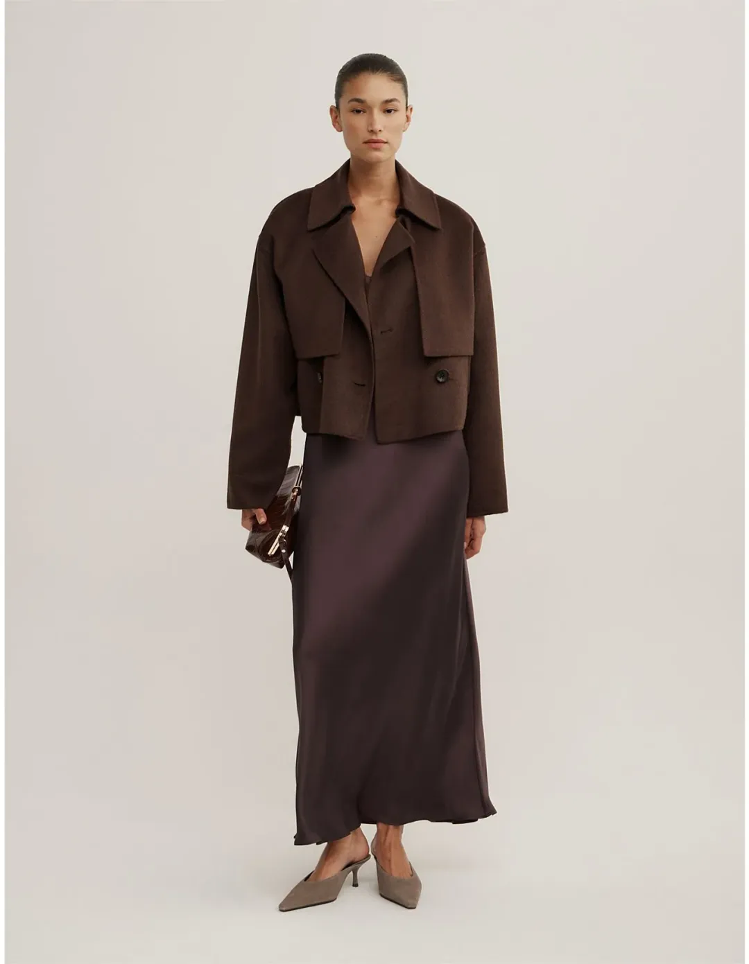 Witchery Lace Neck Slip Dress Size 12 AU Espresso for rent on The Volte - main image
