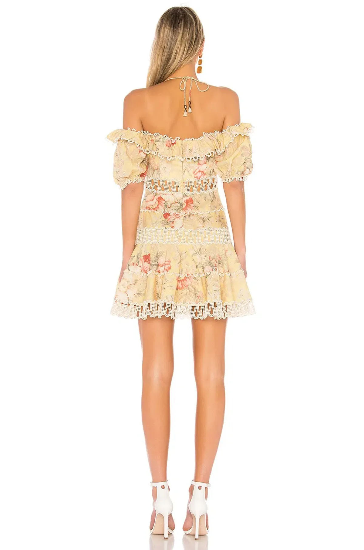 Zimmermann Melody Off Shoulder Mini Dress Mustard Taupe Floral Size 6 - Image 2