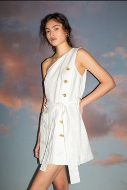 Aje Salt Lake Asymmetric Belted Dress White Size 8 for rent on The Volte - image 2
