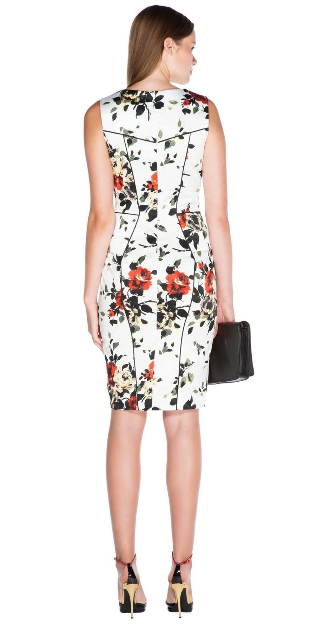 Cue Clustered Rose Satin Dress Floral Size 6 - Image 3