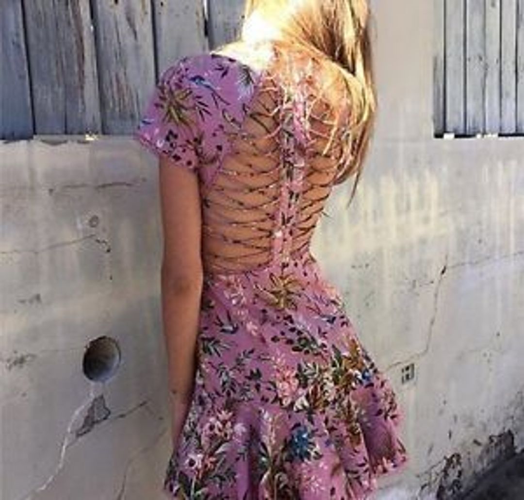 Zimmermann Tropicale Lattice Mini Dress Pink Floral Size 0 / AU 8 for rent on The Volte - main image