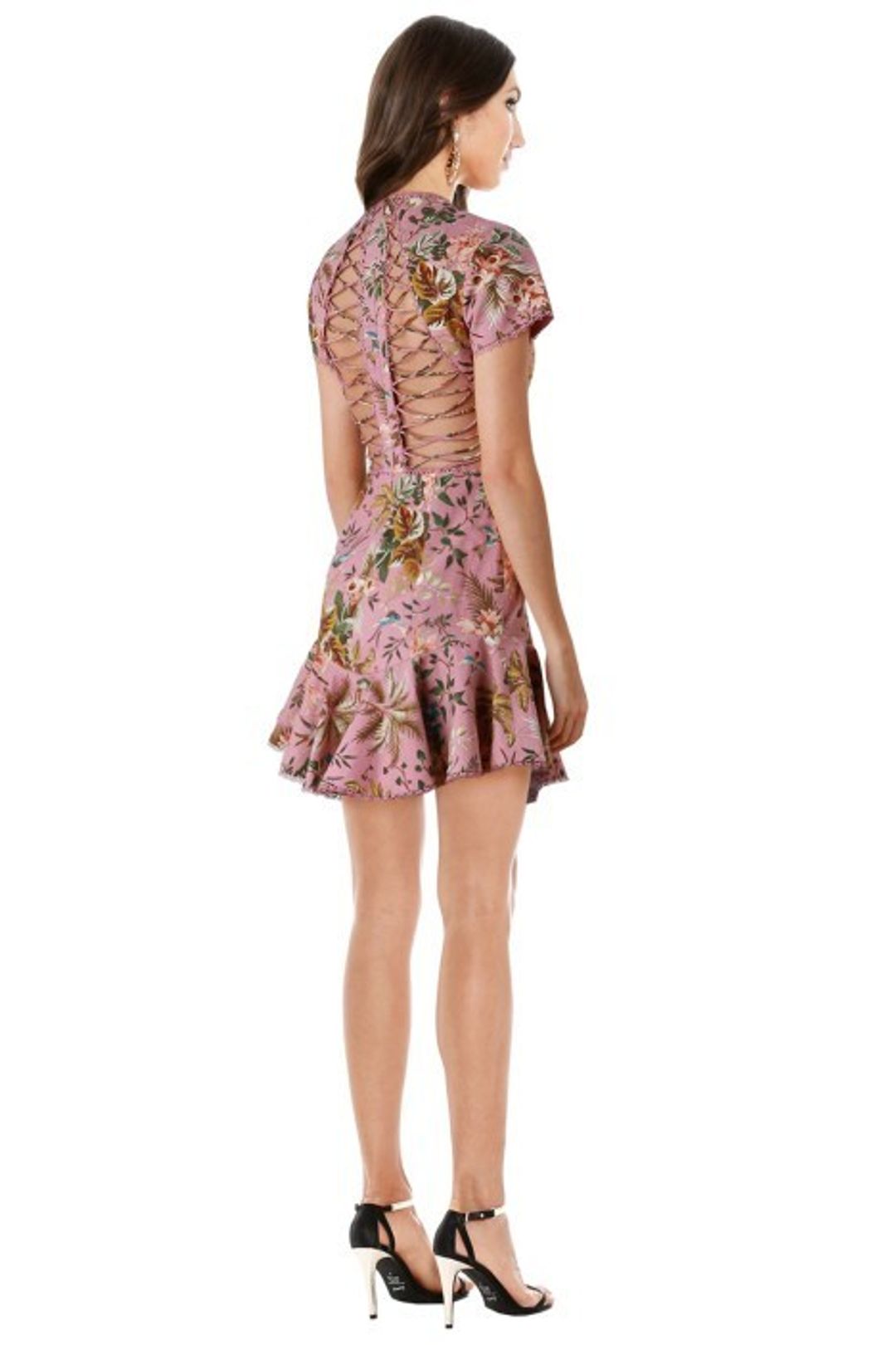 Zimmermann Tropicale Lattice Mini Dress Pink Floral Size 0 / AU 8 for rent on The Volte - main image