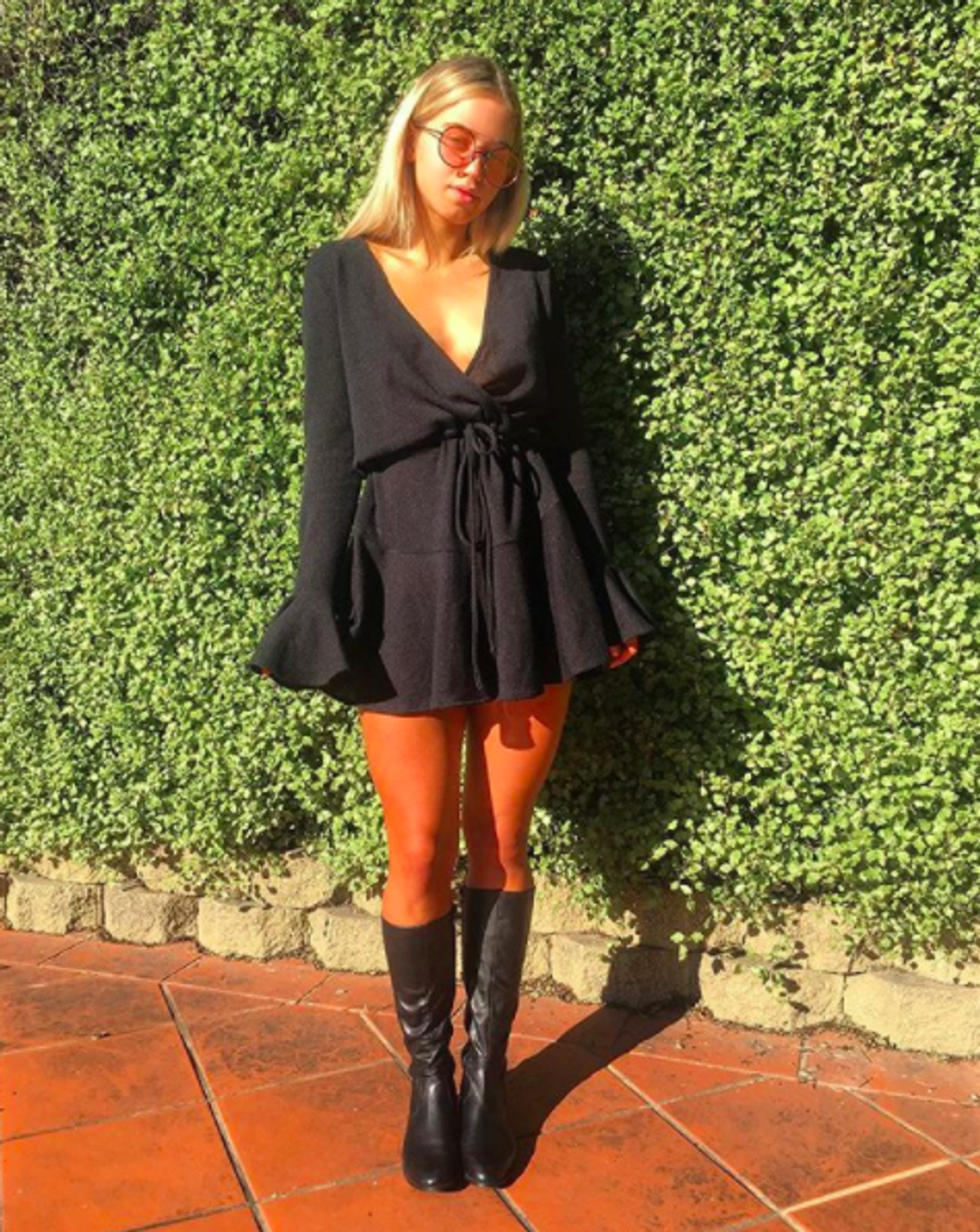 Shona Joy Diana Frill Cuff Drawstring Mini Dress Black Size 6 - Image 2