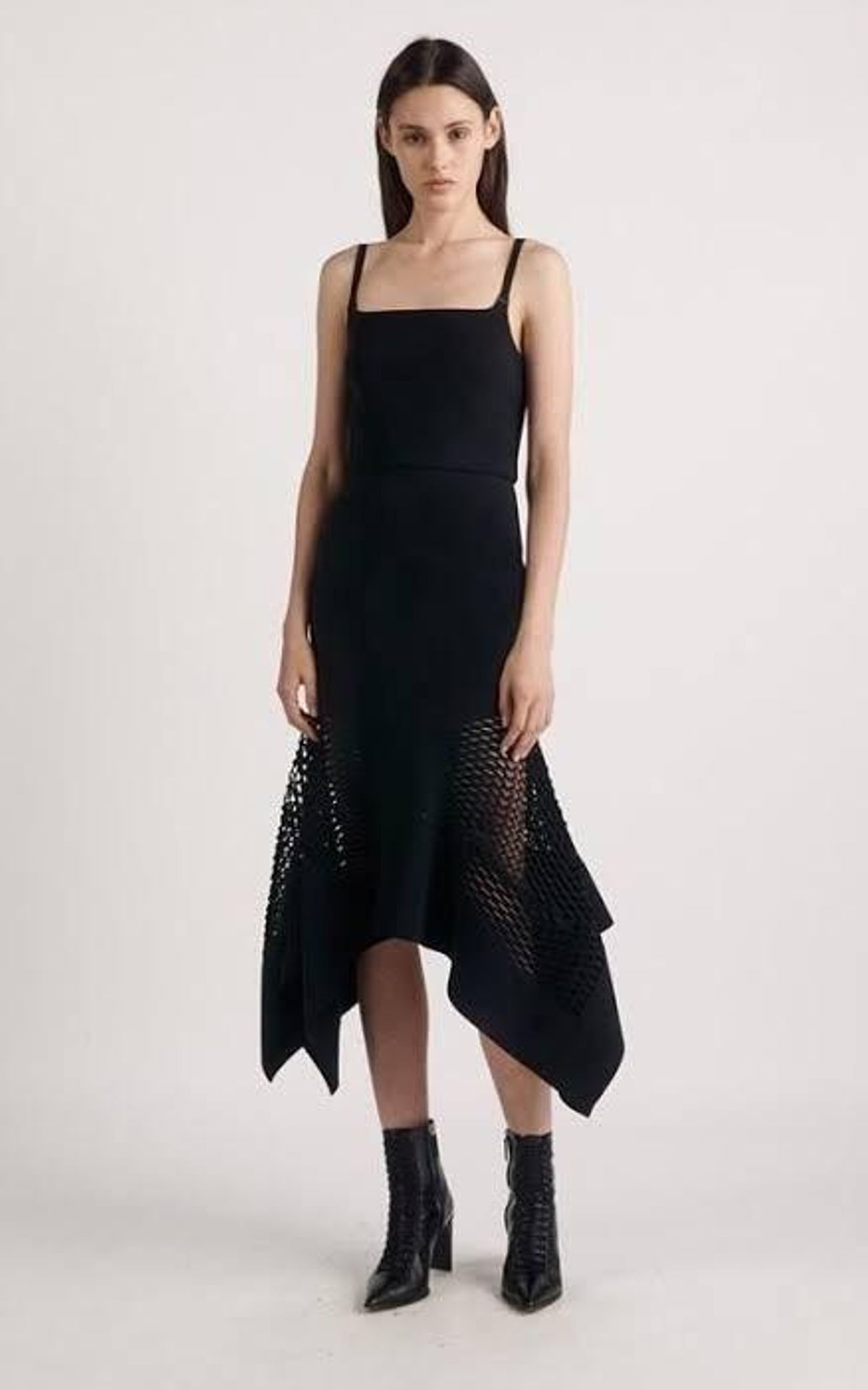 DION LEE honeycomb perf drape dress, navy blue / black, size 8 - Image 1