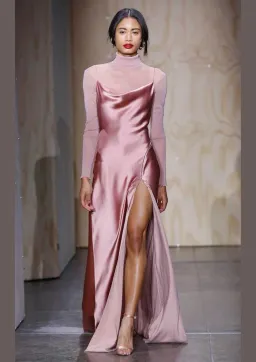 Jonathan Simkhai Long Flared Cowl Neck Charmeuse Slip Dress Pink Size 6 for rent on The Volte - image 1