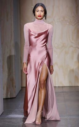 Jonathan Simkhai Long Flared Cowl Neck Charmeuse Slip Dress Pink Size 6 for rent on The Volte - image 5