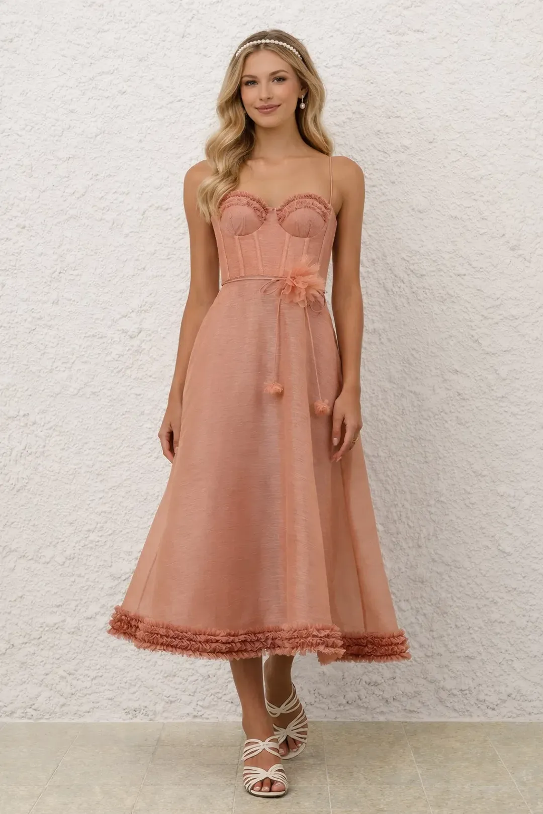 Zimmerman LUNA RUFFLE MIDI Peony DRESS for rent on The Volte - main image