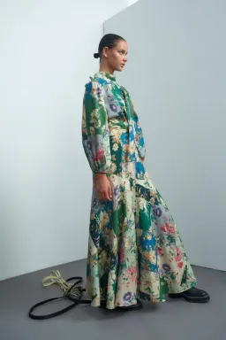 Alemais Loretta Long Sleeve Cutout Linen Patchwork Midi Dress for rent on The Volte - image 1