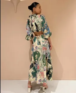 Alemais Loretta Long Sleeve Cutout Linen Patchwork Midi Dress for rent on The Volte - image 5