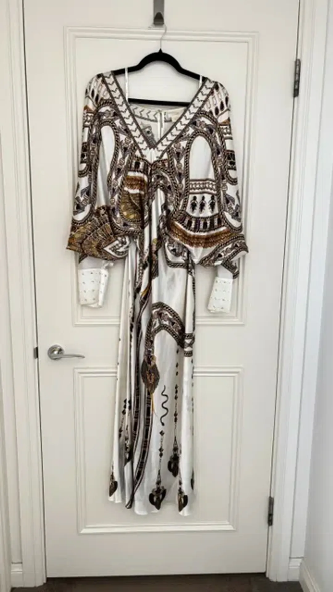 The Camilla Goddess Energy Plunge Neck Draped Dress size L for rent on The Volte - main image