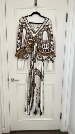 The Camilla Goddess Energy Plunge Neck Draped Dress size L for rent on The Volte - image 2