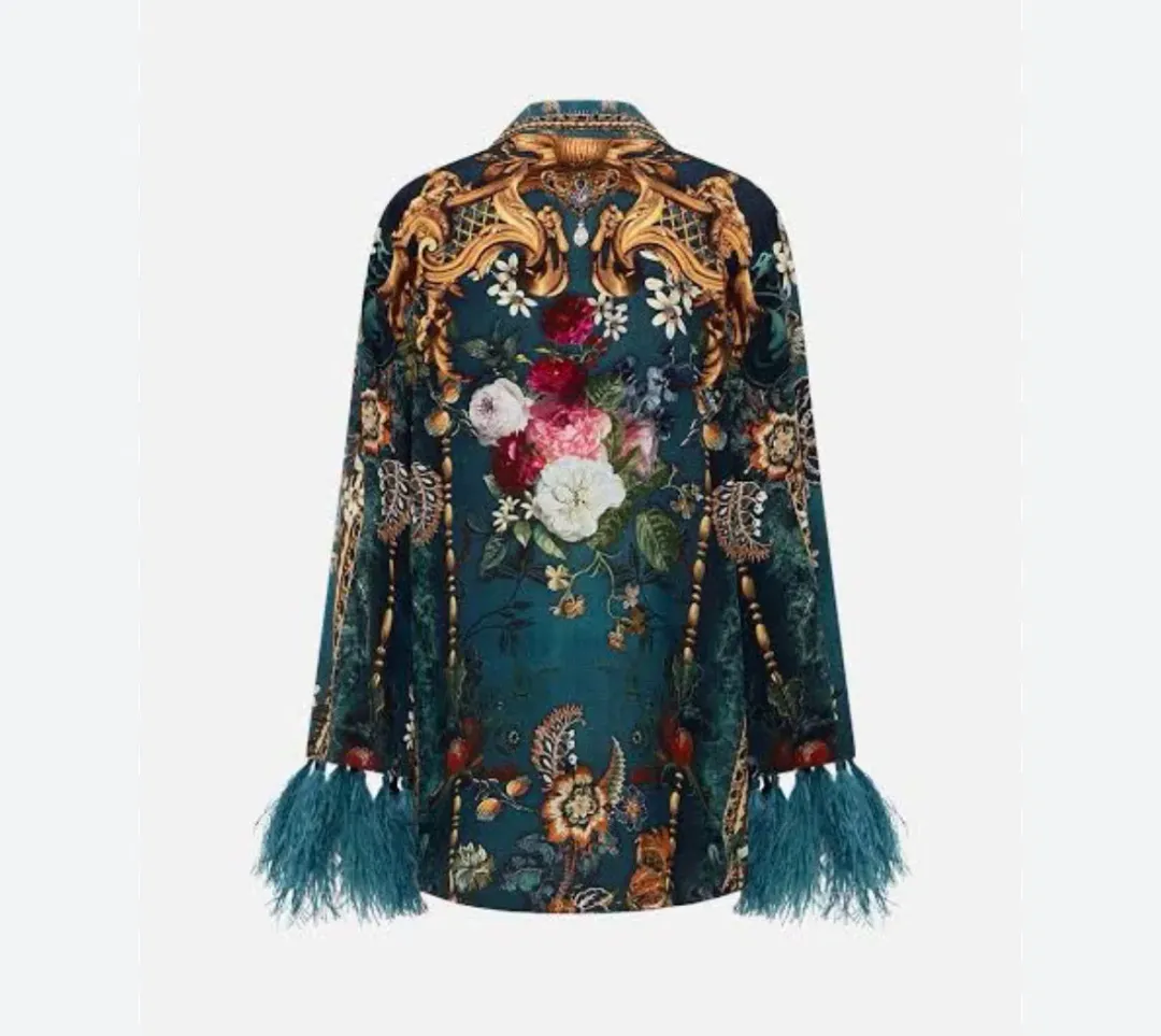 Camilla Flared Sleeve Double Breasted Jacket in the "Verdis World" print.Key Deta Size S for rent on The Volte - main image