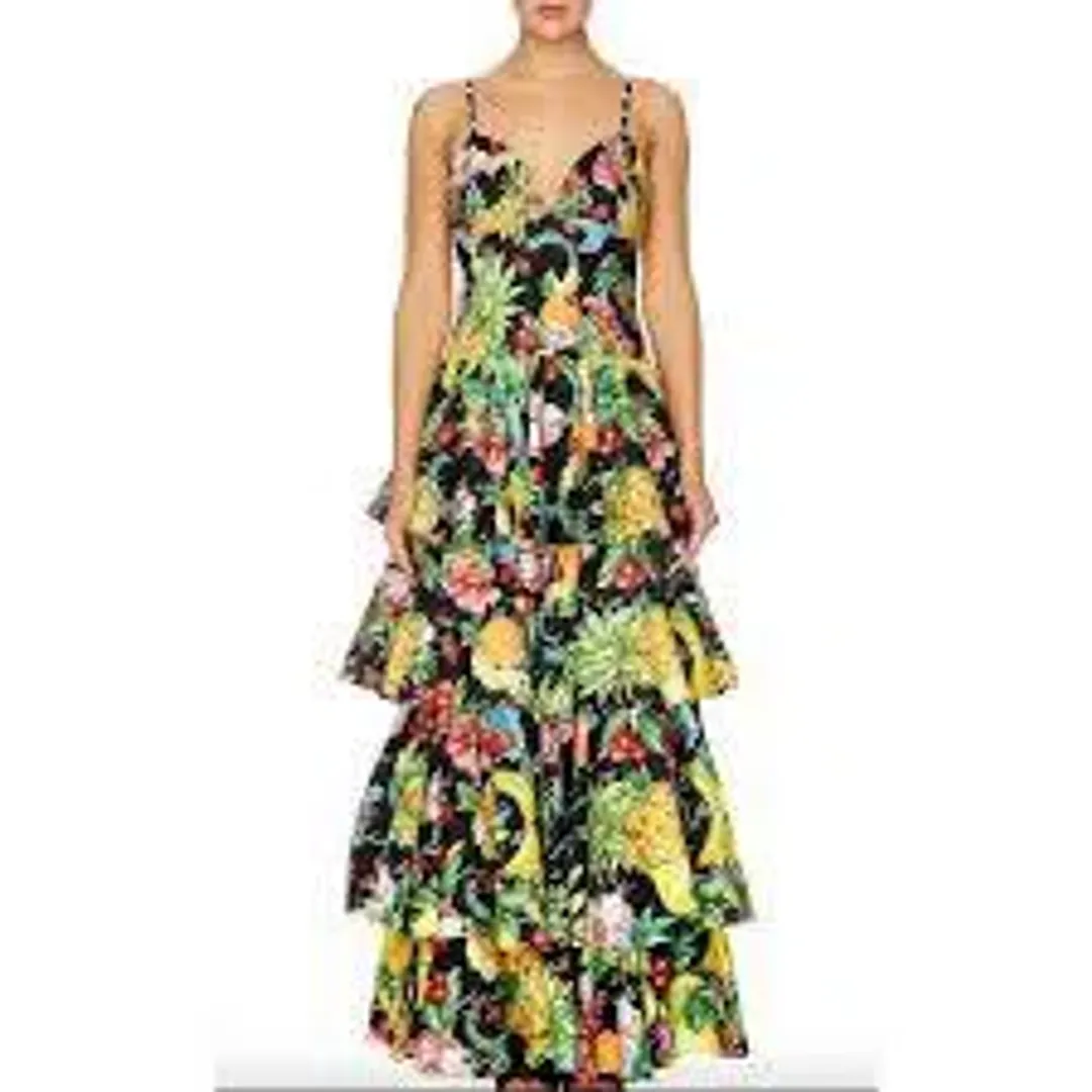 Camilla "Call Me Carmen" Gathered Tiered Maxi Dress for rent on The Volte - main image