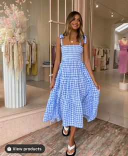Steele Lyla dress in sky blue check for rent on The Volte - image 1