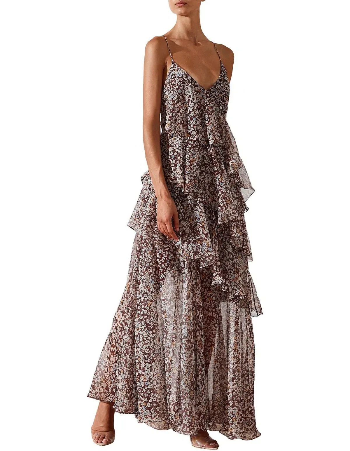 Shona Joy Garner Cross Back Tiered Maxi Dress Print Size 10 for rent on The Volte - main image