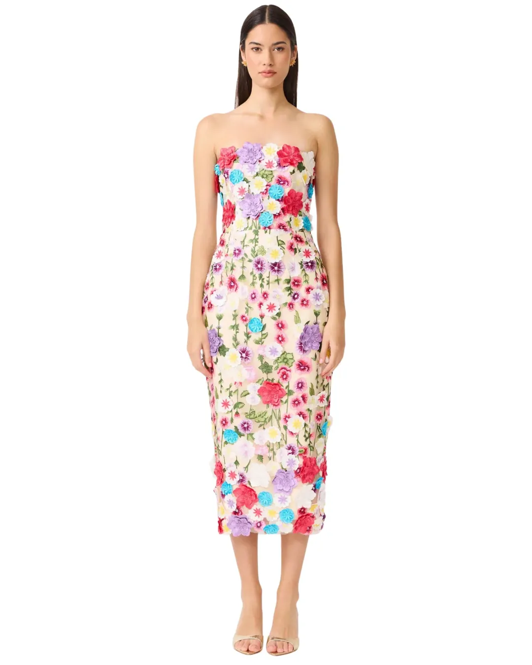 Elliatt Rosette Strapless Midi Dress Floral Size L for rent on The Volte - main image