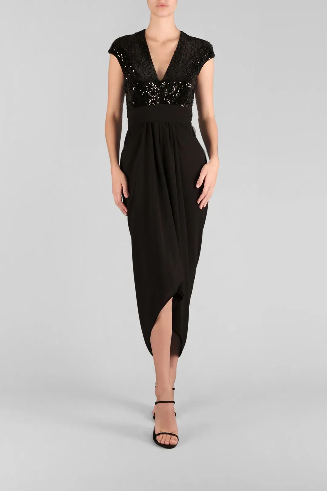 Carla Zampatti Je T'aime Waterfall Dress Black Size 8 for rent on The Volte - main image