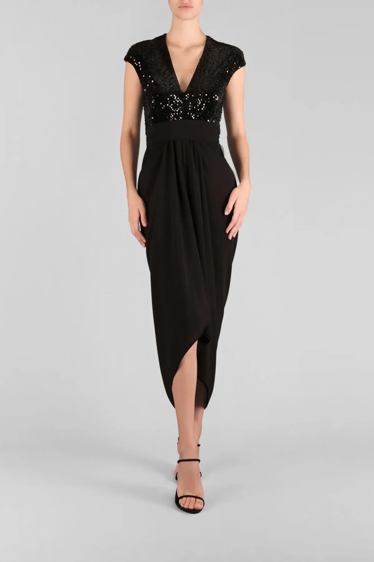 Carla Zampatti Je T'aime Waterfall Dress Black Size 8 - Image 1