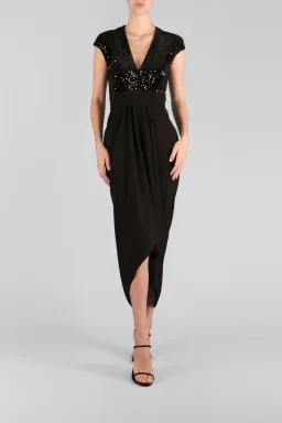 Carla Zampatti Je T'aime Waterfall Dress Black Size 8 for rent on The Volte - image 1