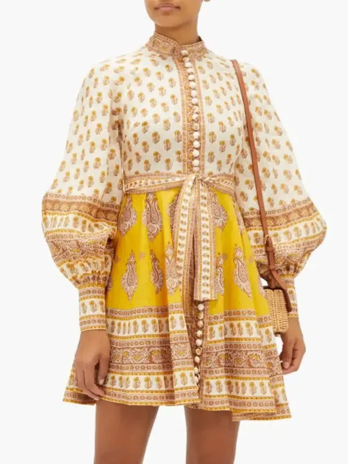Zimmermann Bonita Buttoned Dress Mustard Paisley Size 6 - Image 1