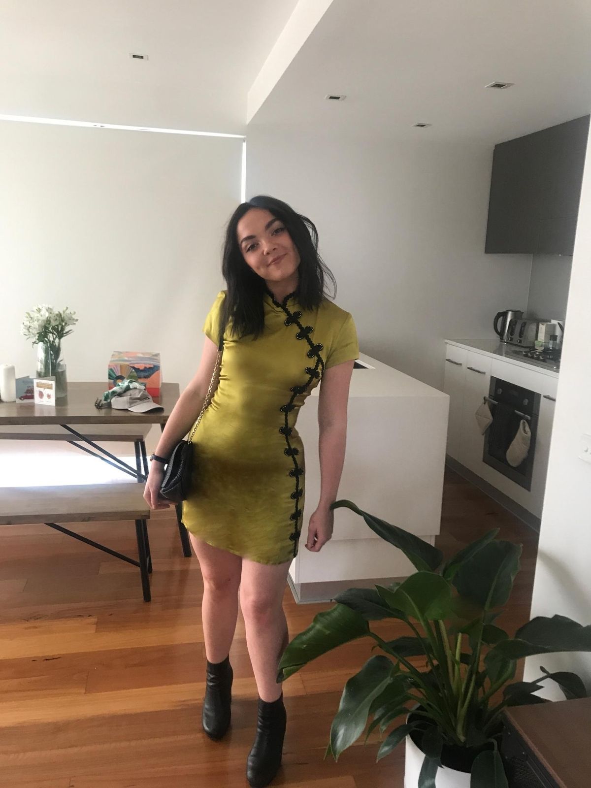 De La Vali Suki Dress - Chartreuse Silk Mini - Size 10 for rent on The Volte - main image