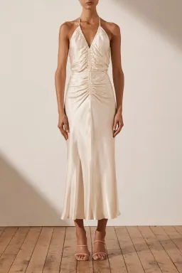Shona Joy Sophia Ruched Halter Dress Cream Size 12 for rent on The Volte - image 1