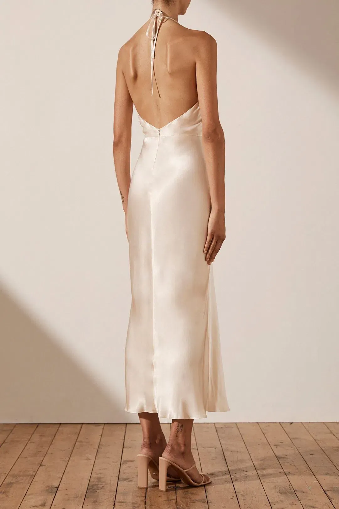 Shona Joy Sophia Ruched Halter Dress Cream Size 12 for rent on The Volte - main image