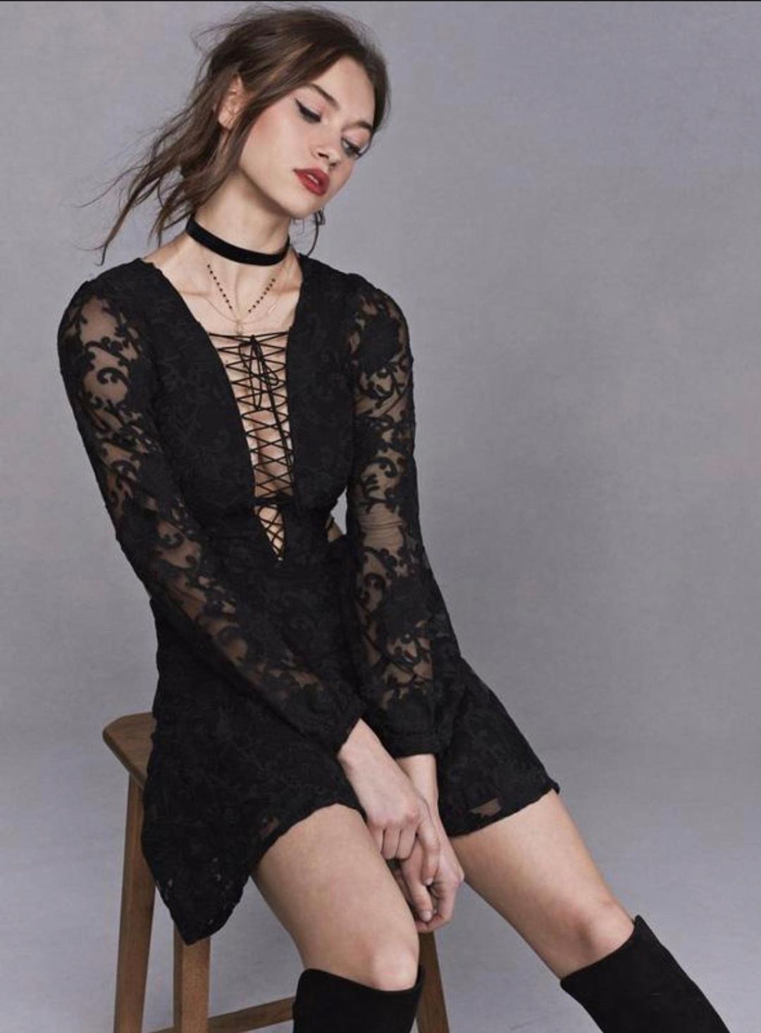 For Love & Lemons Jolene lace up dress for rent on The Volte - main image