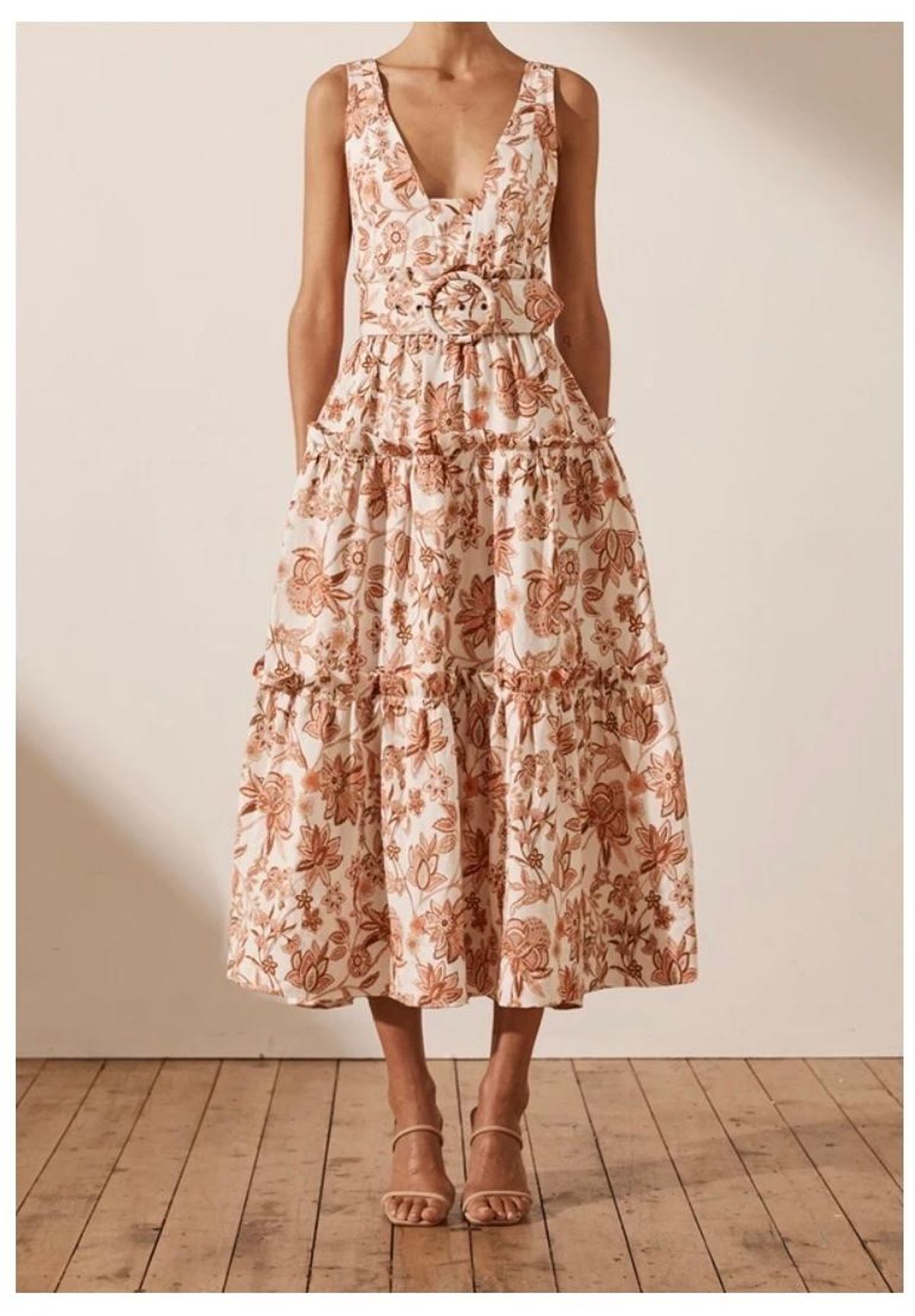 Shona Joy Carolina Tiered Midi Dress Print Size 8 - Image 1