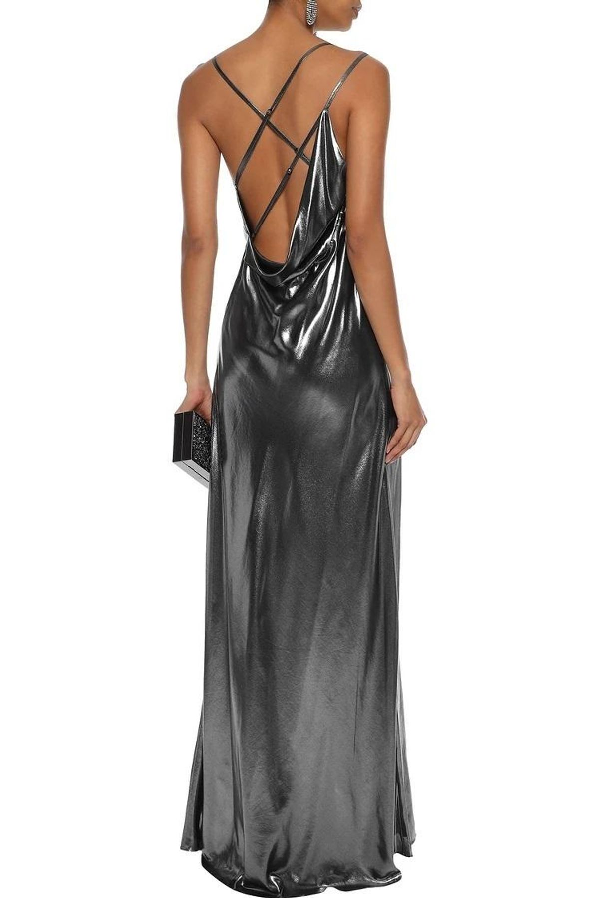 Michelle Mason Draped Lamé Gown Gunmetal Size 2 - Image 2