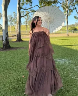 Aje Ophelia Lace Gown size 16 Brown Chocolate for rent on The Volte - image 2