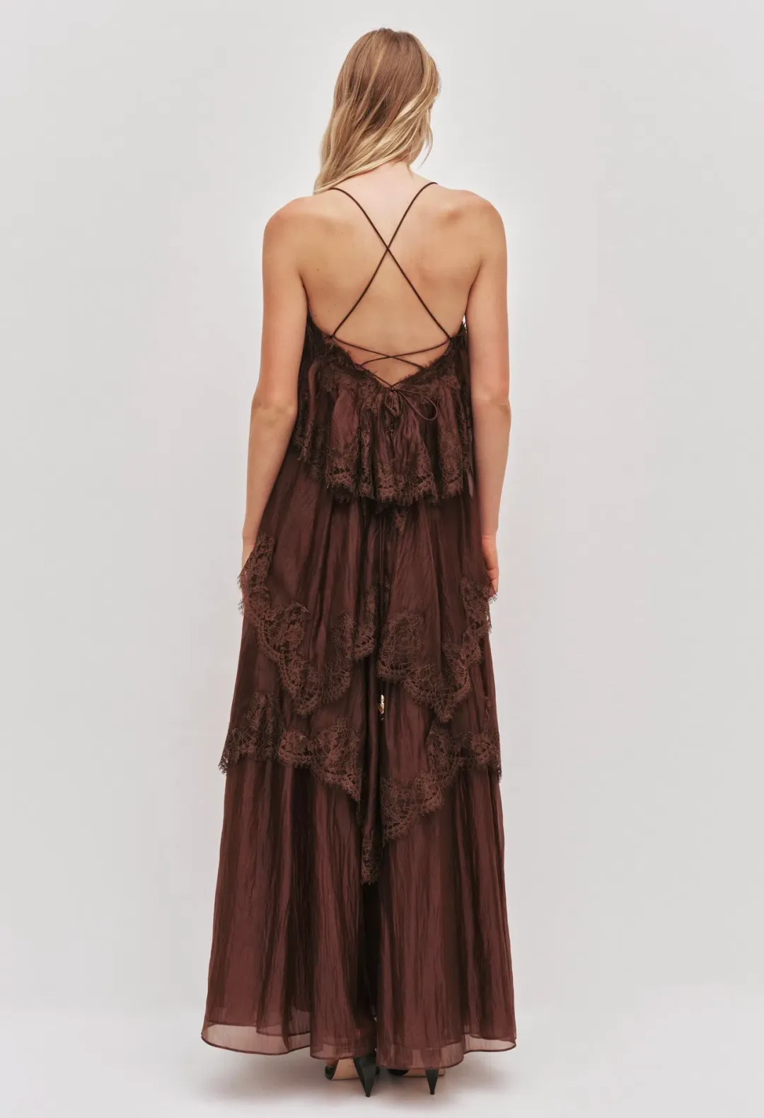 Aje Ophelia Lace Gown size 16 Brown Chocolate for rent on The Volte - main image