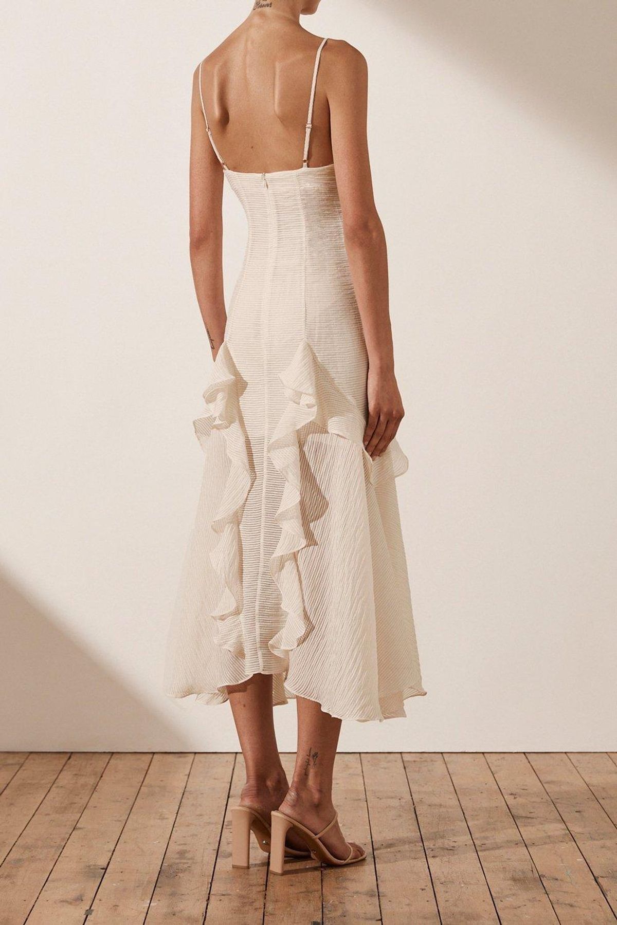 Shona Joy Charlotte Cocktail Midi Dress Ecru Size 8 - Image 4