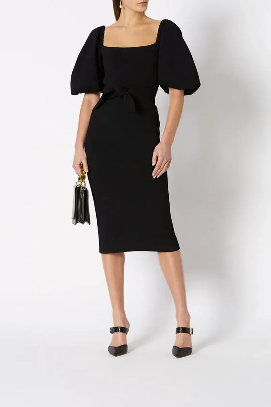 Scanlan Theodore Crepe Knit Coupe SLV Dress Black Size 8 for rent on The Volte - main image
