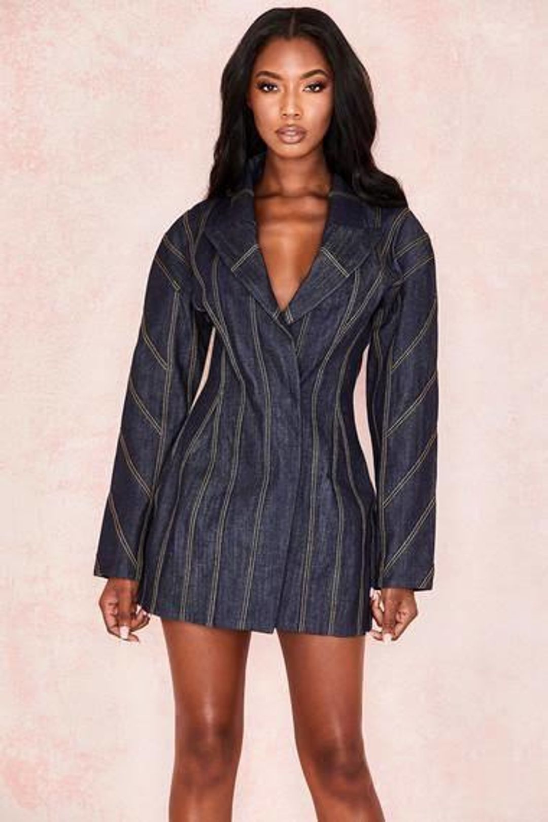 House of CB Dark Denim Etienne Jacket Mini Dress Blue Size 10 for rent on The Volte - main image