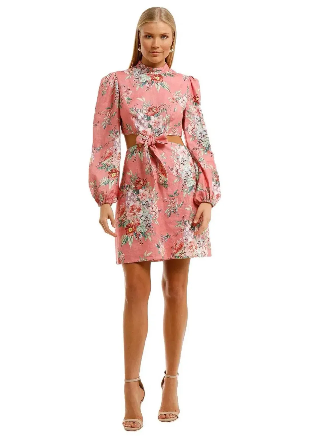 Zimmermann Bellitude Bow Front Mini Dress Baby Pink Floral Size 0 / AU 8 for rent on The Volte - main image