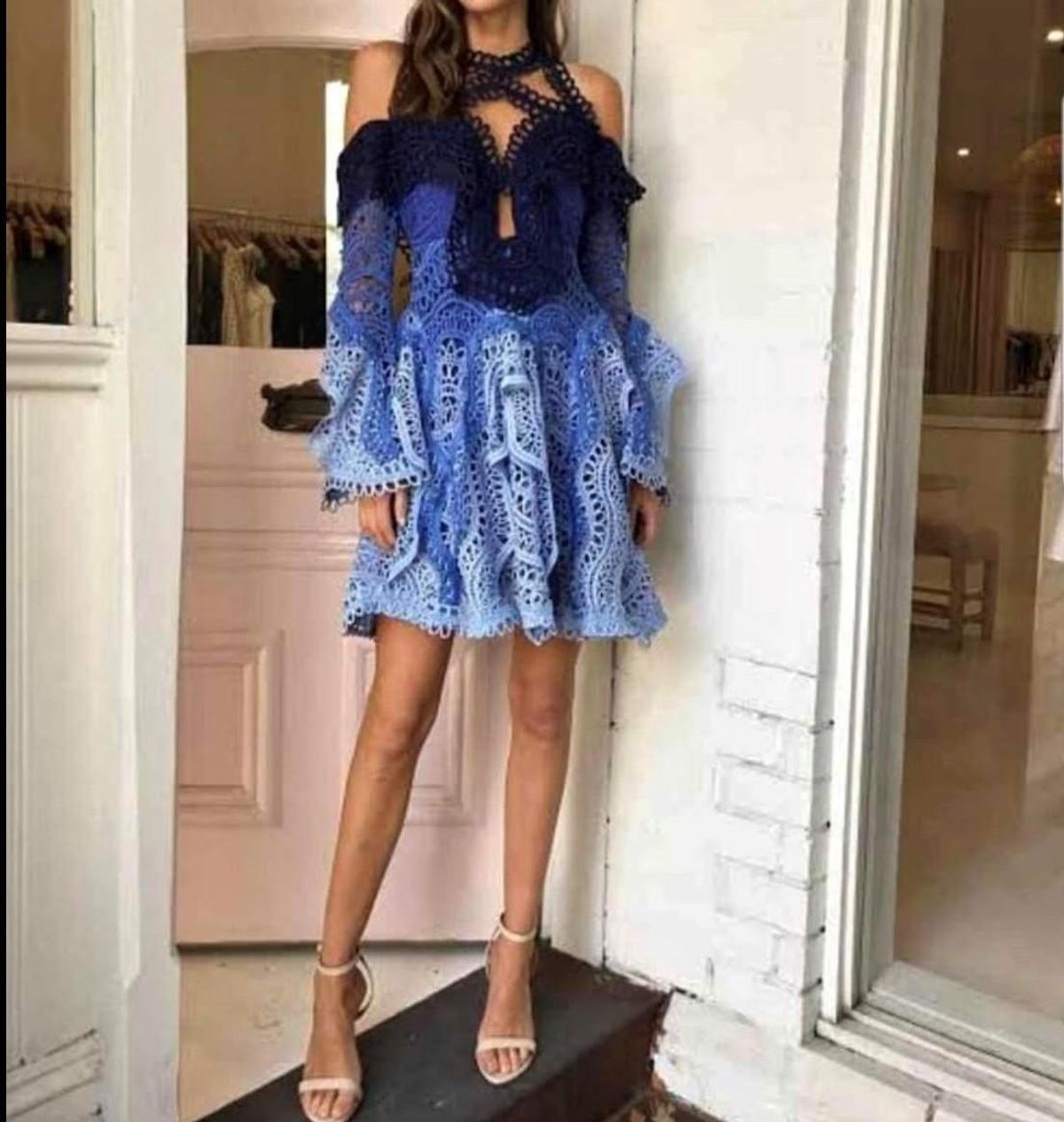 Thurley Waterfall Mini Dress Blue - Size 12 for rent on The Volte - main image