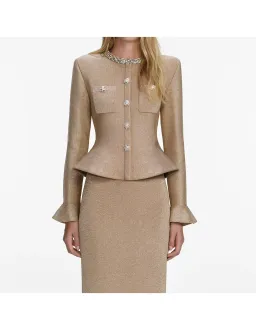 Self-Portrait Gold Crystal Trim Knit Midi Dress XS for rent on The Volte - image 1