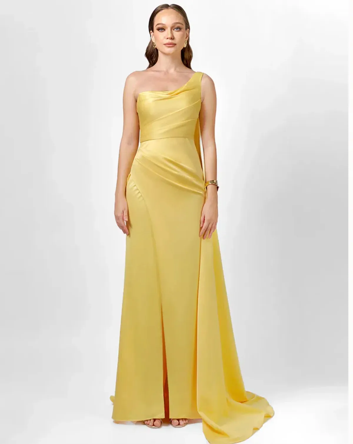 Bariano Davina One-Shoulder Gown Yellow Size 14 - Image 1