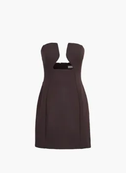 Kookai Ariel Low Cut Mini Dress Brown Size 10 for rent on The Volte - image 1